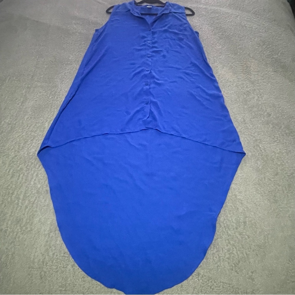 Skye semi sheer high low sleeveless shirt dress size large blue